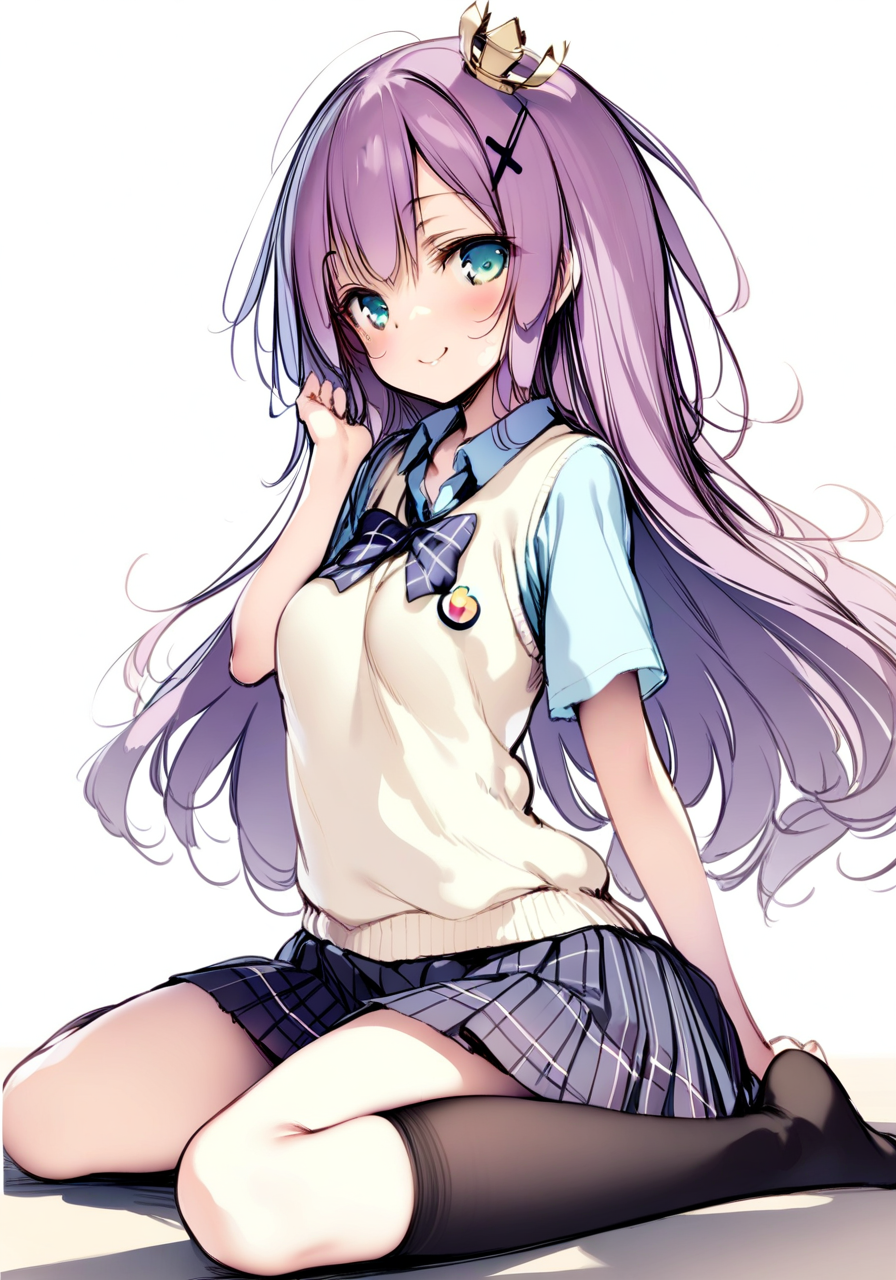 07473-1609410521-_lora_javelin_XL_v1.0_0.8_, javelin__(azur_lane_),long hair, mini_crown, cross_hair_ornament, sweater_vest, bowtie, short_sleeve.png